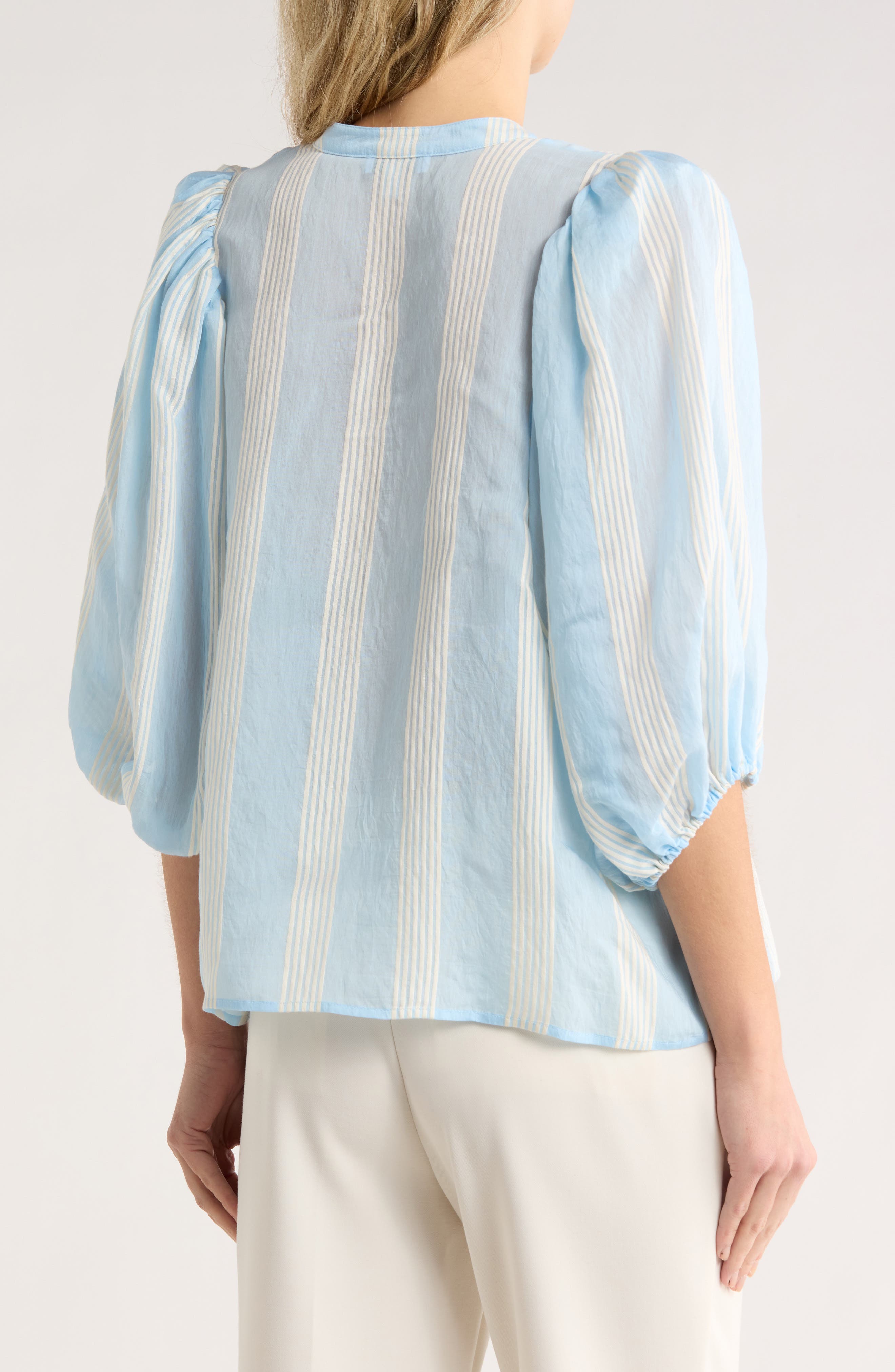 Stripe Balloon Sleeve Button-Up Shirt - image 4
