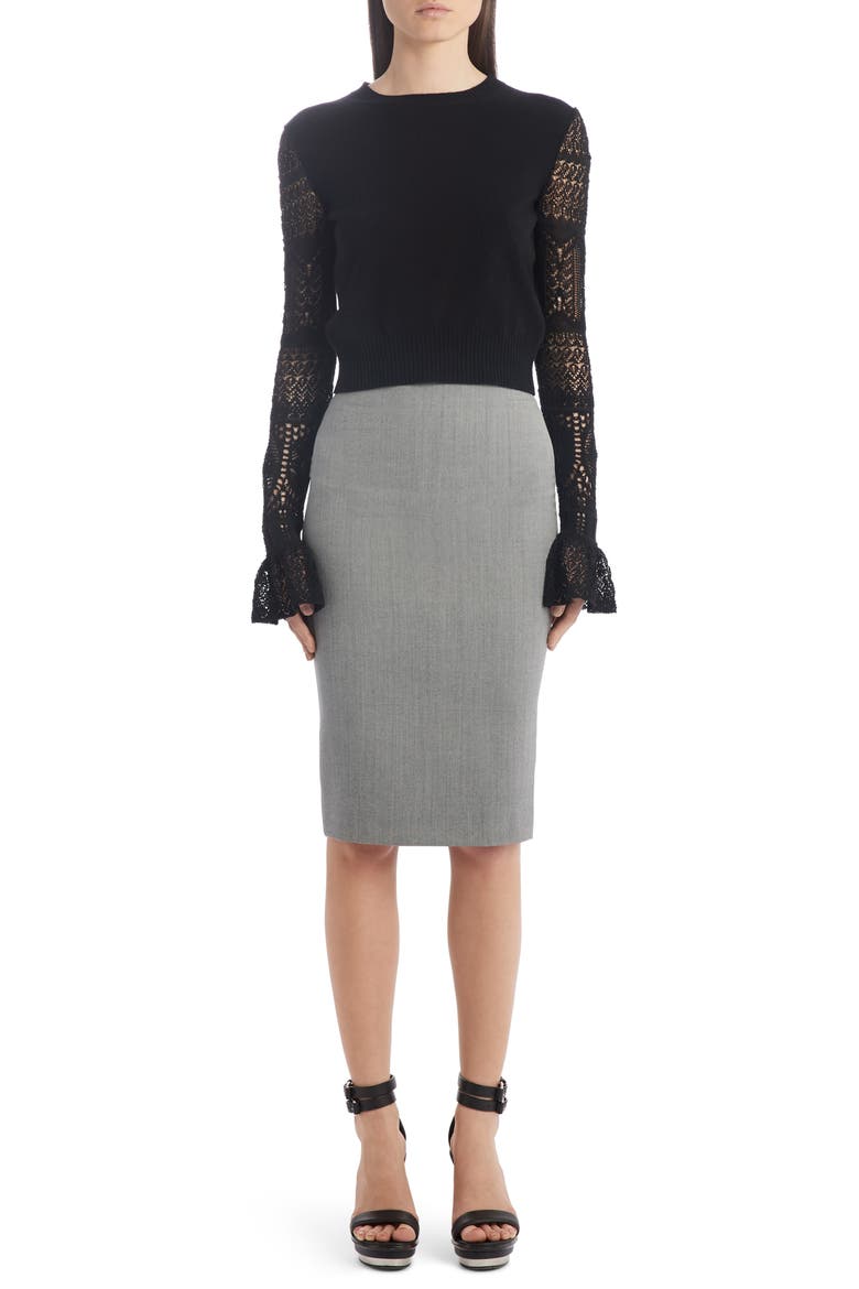 Alexander McQueen Crochet Sleeve Wool Sweater, Alternate, color, BLACK