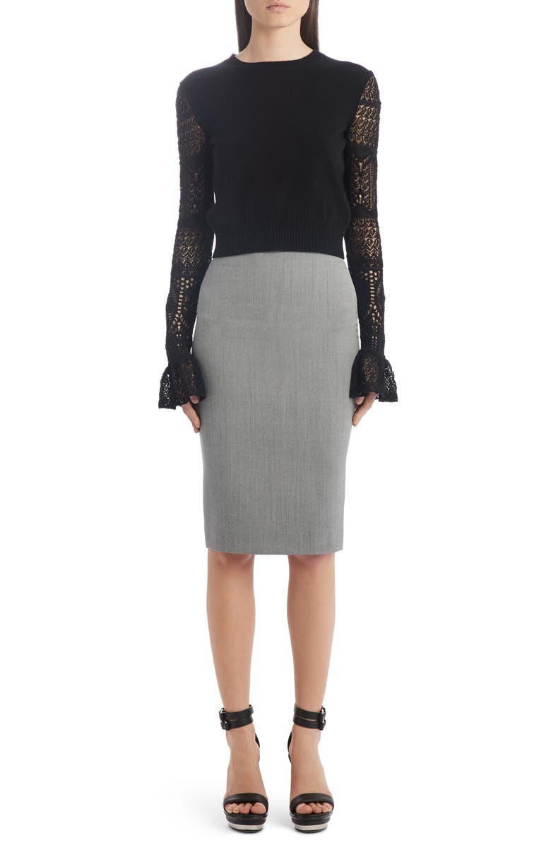 McQueen Alexander McQueen Crochet Sleeve Wool Sweater, Alternate, color, 