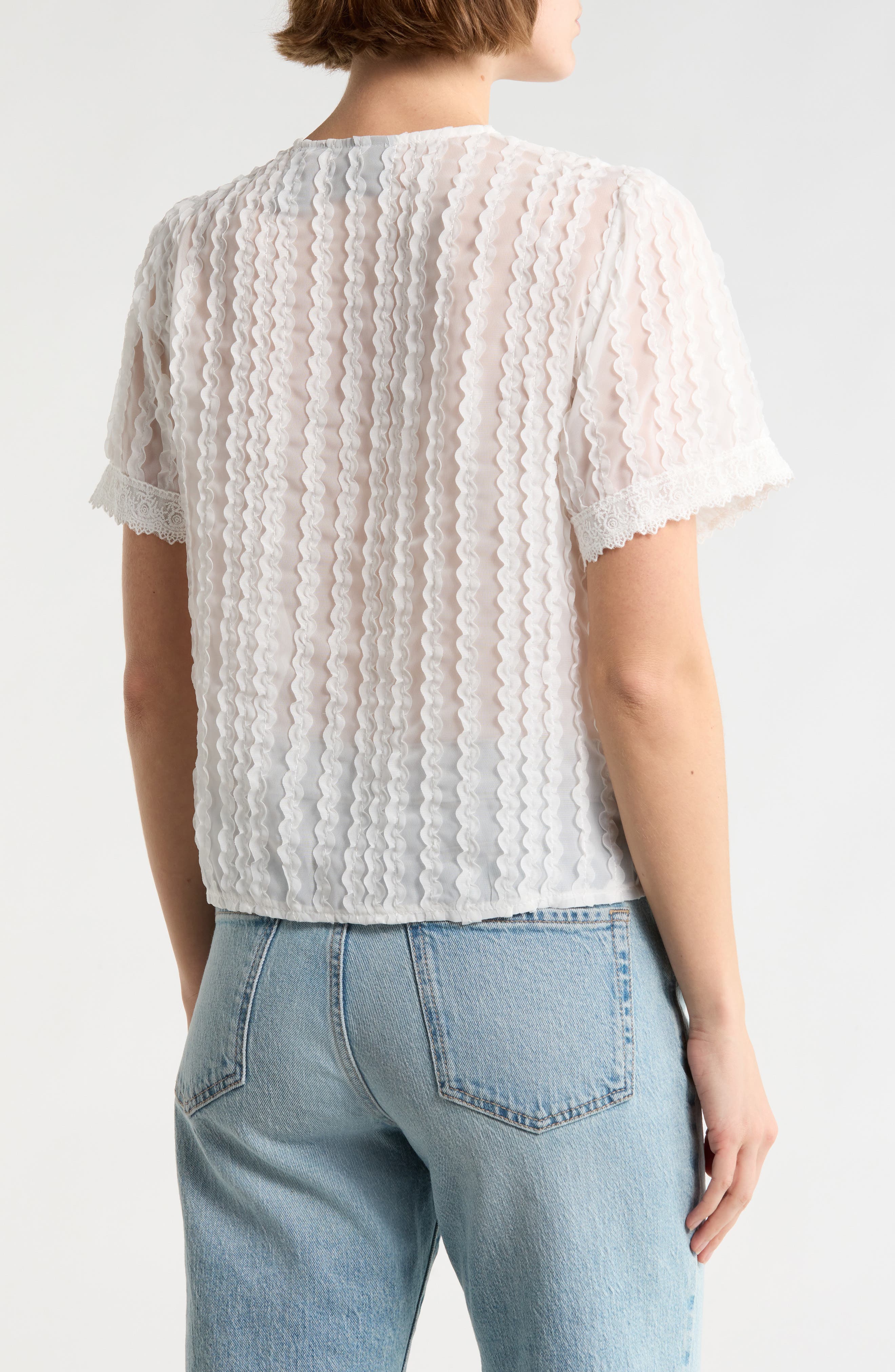 Lace Texture Short Sleeve Button-Up Shirt - image 2