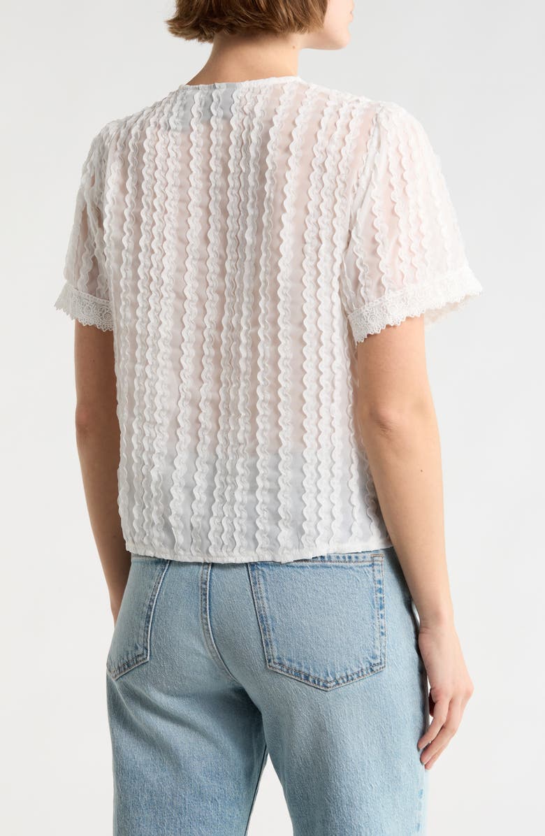 Forgotten Grace Lace Texture Short Sleeve Button-Up Shirt, Alternate, color, White