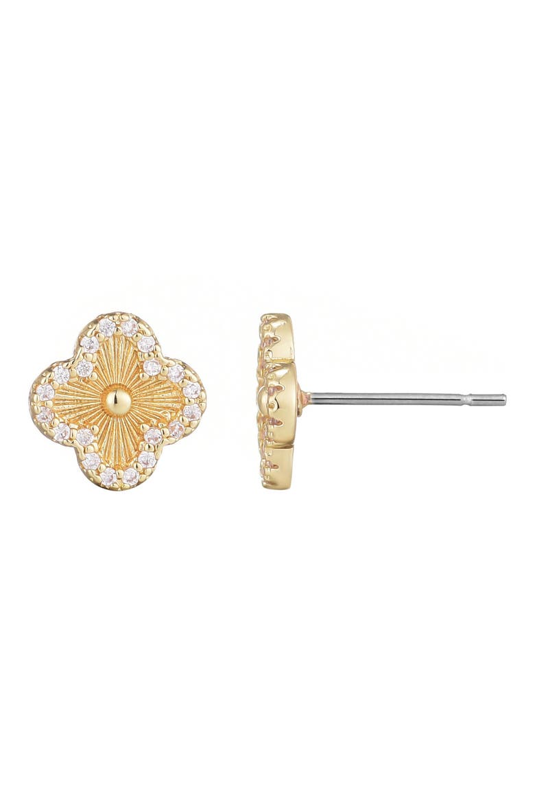 Pavé CZ Clover Stud Earrings, Alternate, color, GOLD