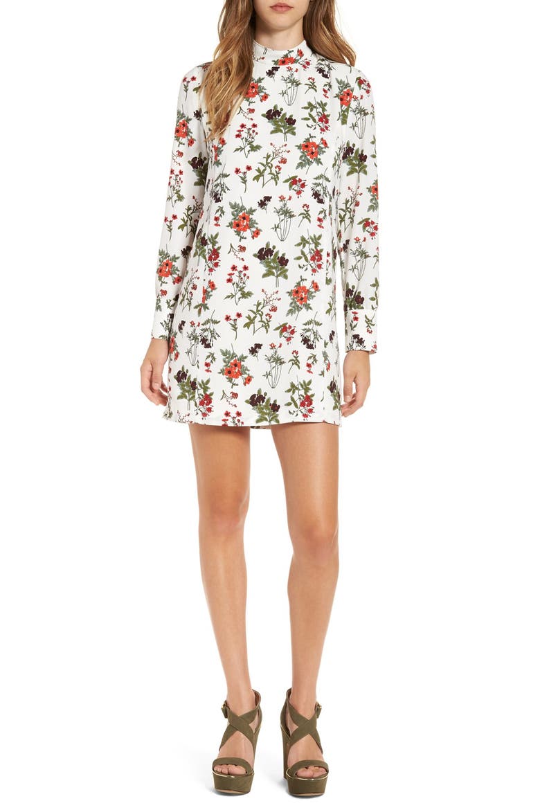 Floral Print Mock Neck Shift Dress, Main, color, IVORY SPLICED FLORAL