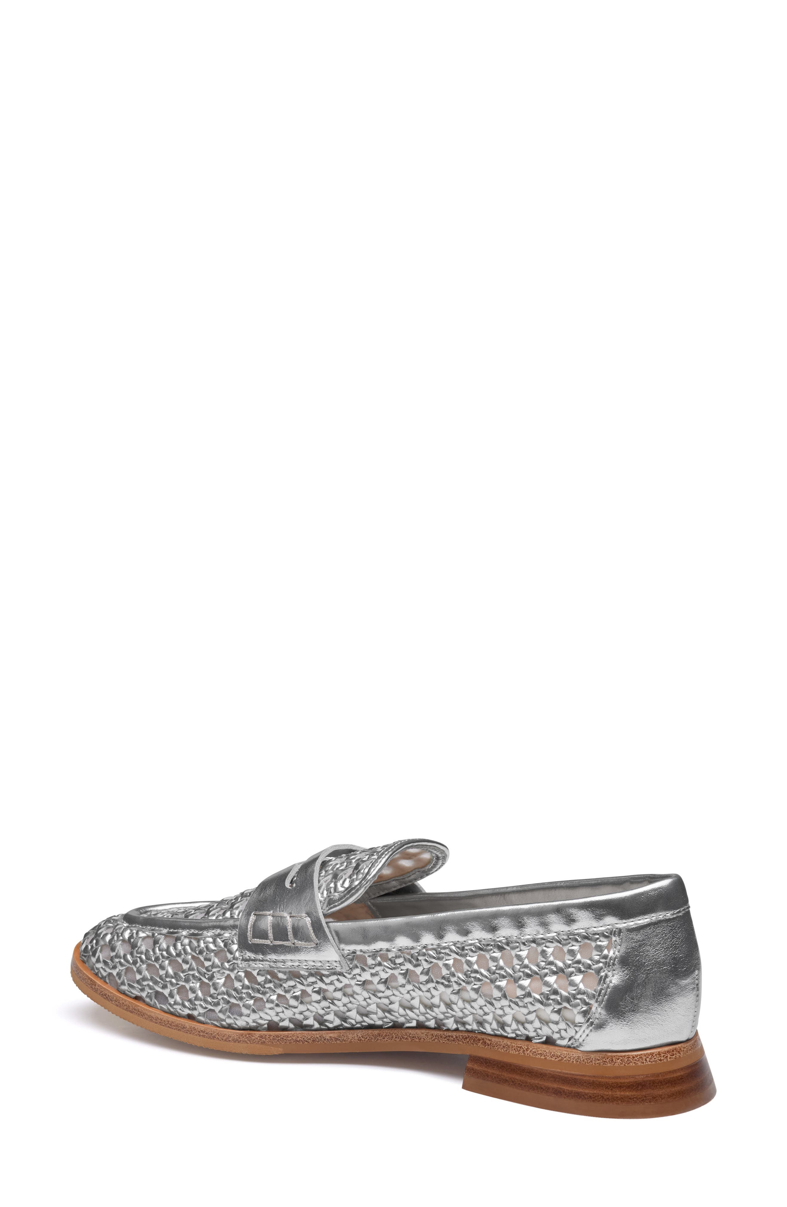 Johnston 
Murphy Gillian Woven Penny Loafer, Alternate, color, Silver Metallic Faux Leather
