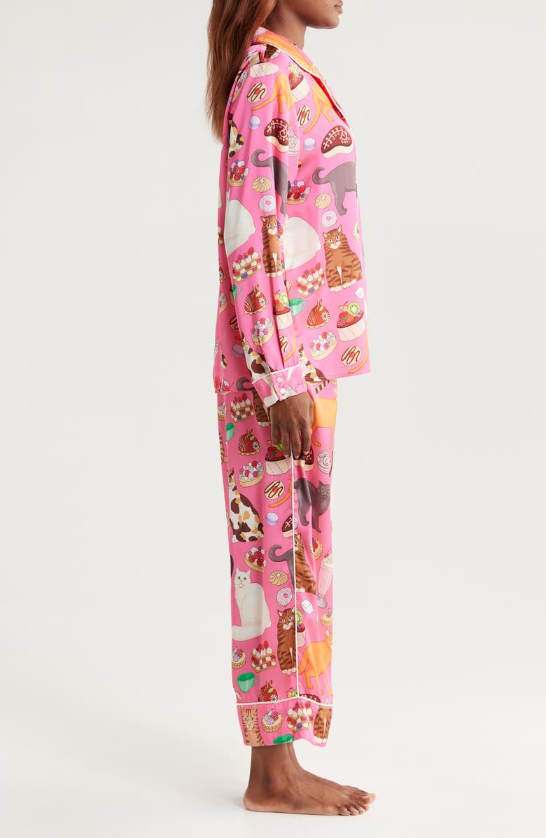 Karen Mabon Cat Café Satin Pajamas, Alternate, color, 
