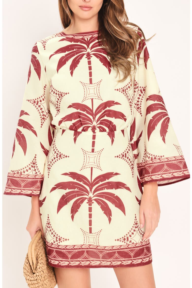 Palm Print Minidress, Alternate, color, MAROON