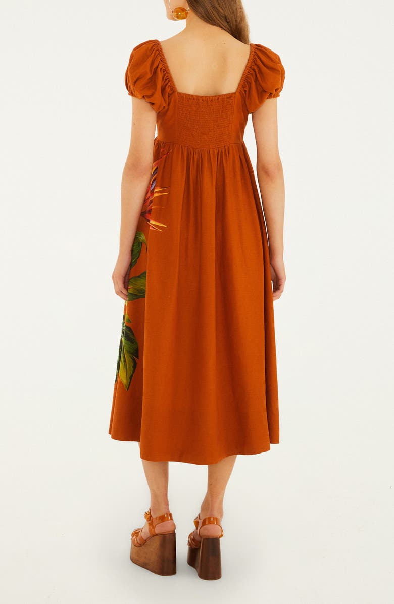 FARM Rio Hilo Arrangement Linen Blend Midi Dress, Alternate, color, Sand