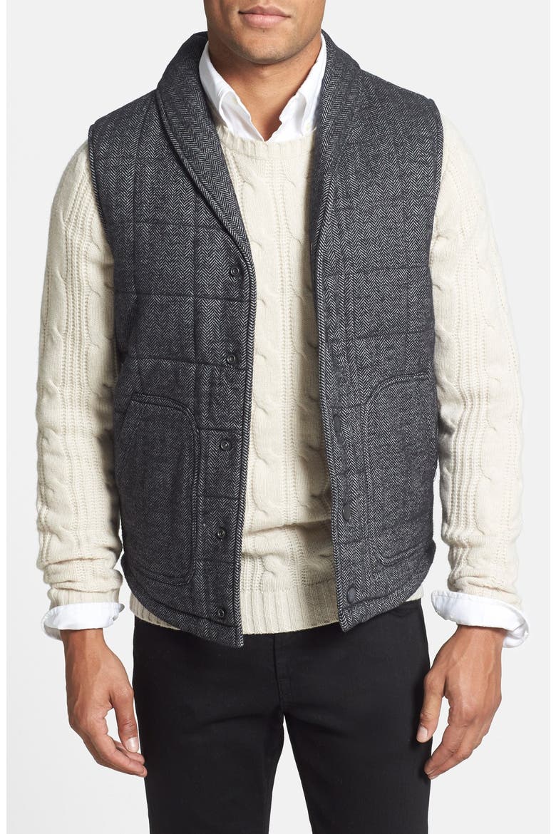 Shawl Collar Puffer Vest, Main, color, GREY HERRINGBONE