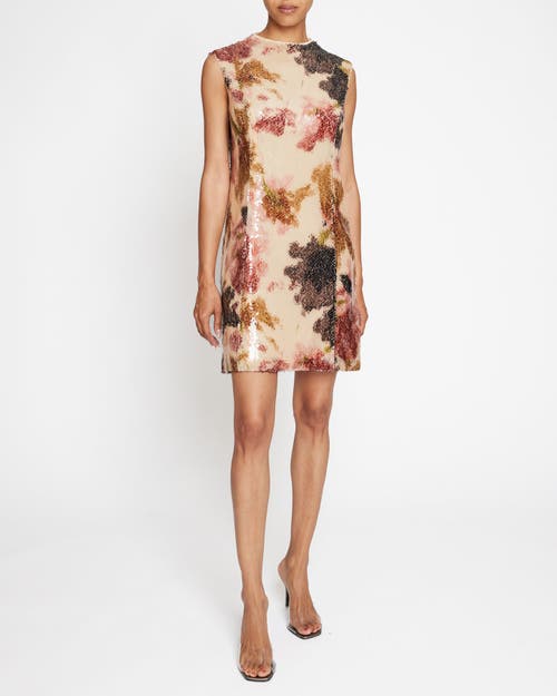 Santorelli Floral Sequin Mock Neck Shift Dress In Sangria