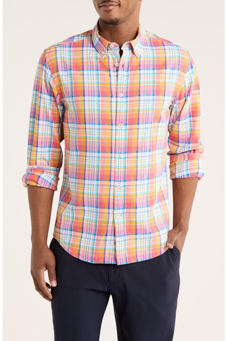 Windram Long Sleeve Cotton Button-Up Shirt, Main, color, CORAL