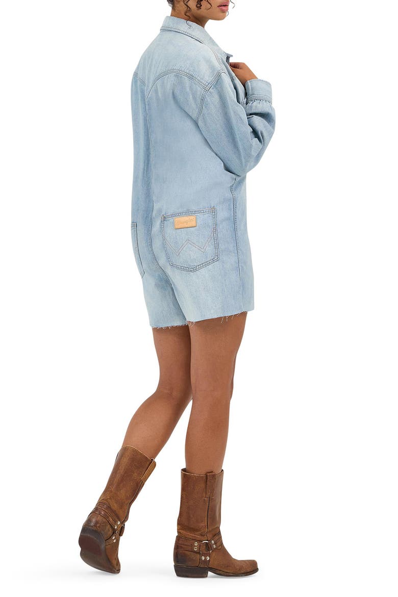 Heritage Long Sleeve Denim Romper, Alternate, color, PALE BLUE WASH