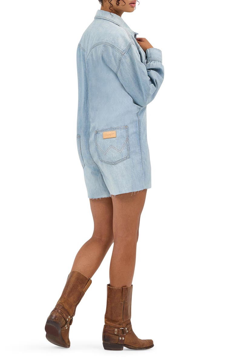 Wrangler Heritage Long Sleeve Denim Romper, Alternate, color, Pale Blue Wash