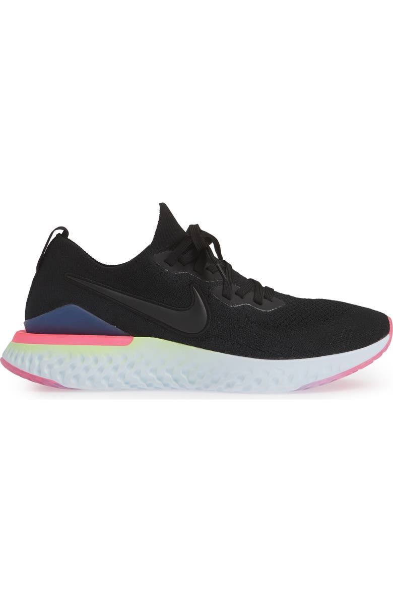Nike Epic React Flyknit 2 Running Shoe, Alternate, color, Black/ Sapphire/ Lime Blast
