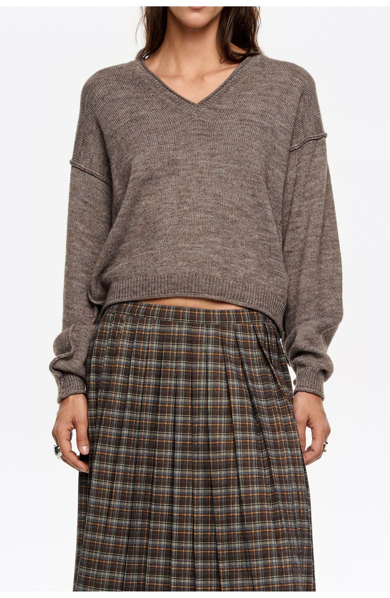 Bimba y Lola Wool V-Neck Sweater, Main, color, Taupe