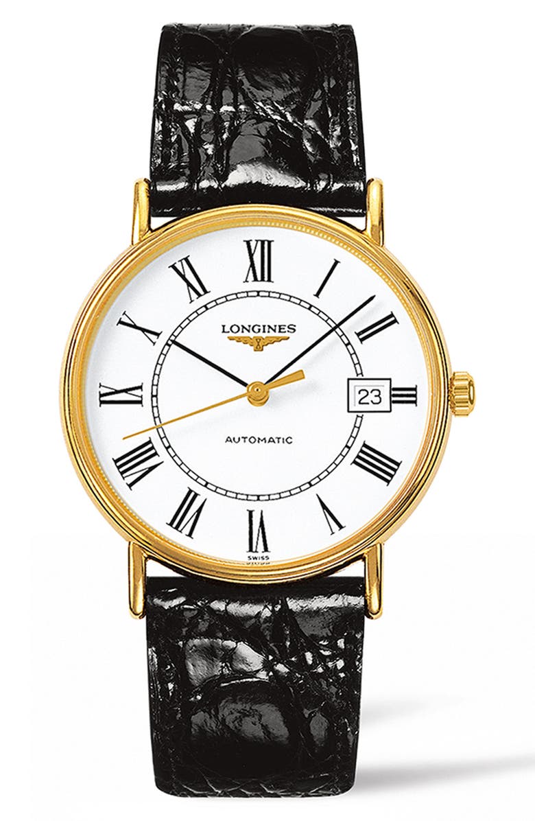 Longines Présence Automatic Leather Strap Watch, 38.5mm, Main, color, 