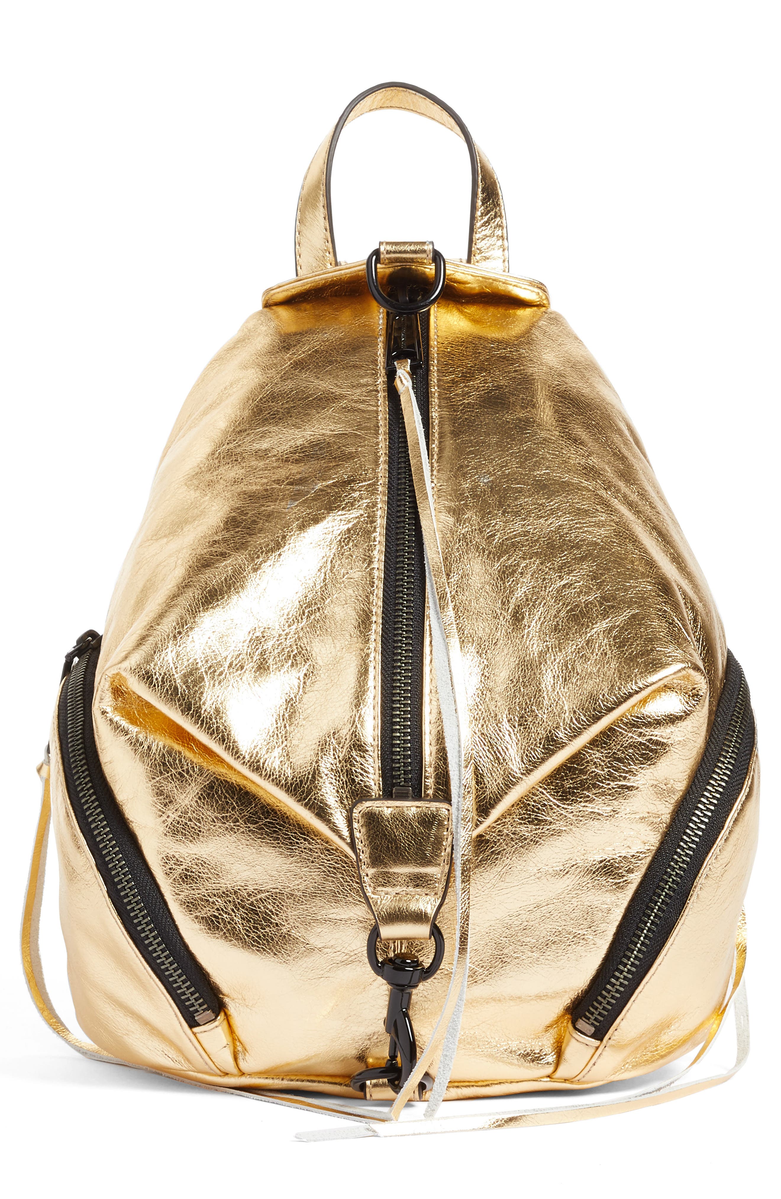 Rebecca Minkoff Medium Julian Metallic Leather Backpack, Main, color, 