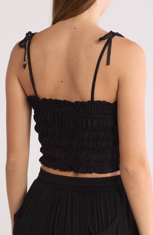Shop Elan Tie Strap Smocked Crop Top In Black