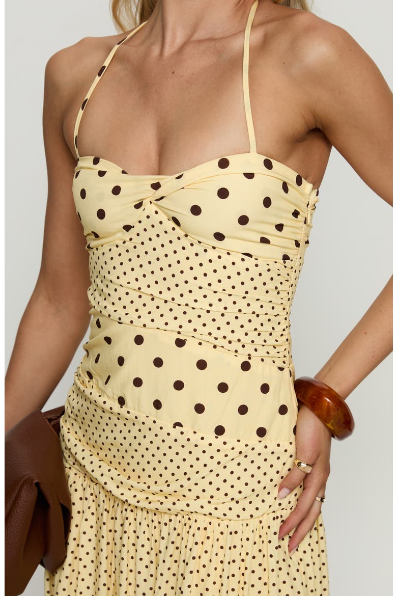 Marguerite Halter Dot Print Maxi Dress, Alternate, color, LEMON/ BROWN POLKADOT