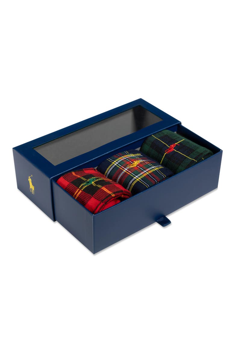 Assorted 3-Pack Tartan Crew Socks Gift Box, Alternate, color, RED/ NAVY/ GREEN ASSORTED
