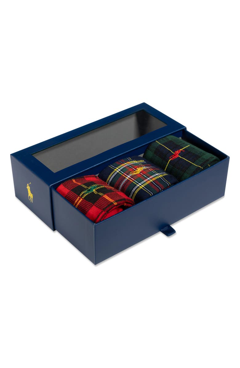 Polo Ralph Lauren Assorted 3-Pack Tartan Crew Socks Gift Box, Alternate, color, Red/ Navy/ Green Assorted