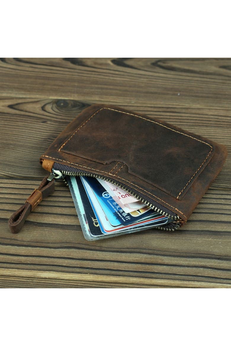 The Cael | Handmade Leather Coin Purse with Zipper, Alternate, color, Brown
