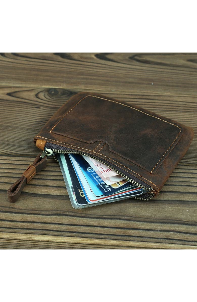 STEEL HORSE LEATHER The Cael | Handmade Leather Coin Purse with Zipper, Alternate, color, Brown