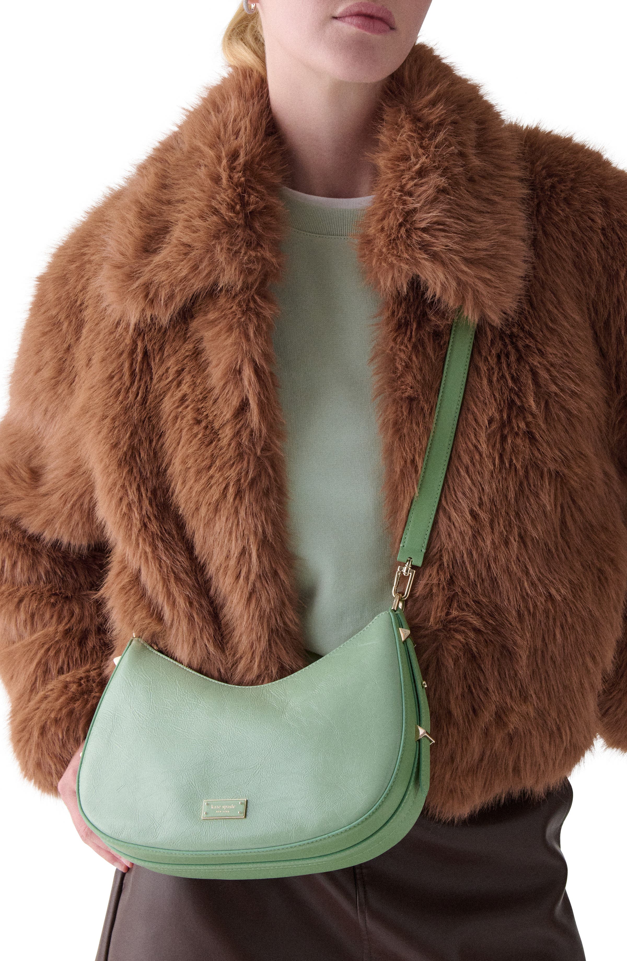 Kate Spade New York liv crinkle patent leather convertible shoulder bag, Alternate, color, Crisp Sage