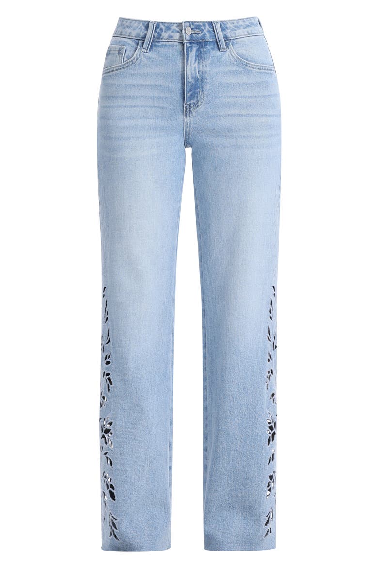 Floral Raw Hem Straight Leg Jeans, Alternate, color, LIGHT BLUE