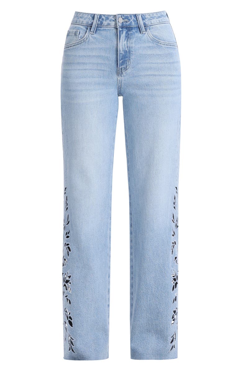 Bayeas Floral Raw Hem Straight Leg Jeans, Alternate, color, Light Blue