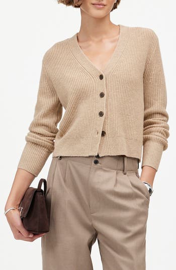Madewell Softwool Shrunken V-neck Cardigan In Heather Oatmeal
