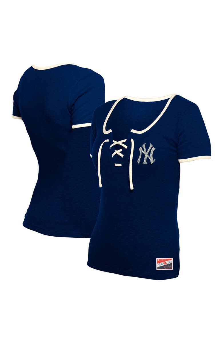 New Era Women's New Era Navy New York Yankees Throwback Lace Up T-Shirt, Alternate, color, 