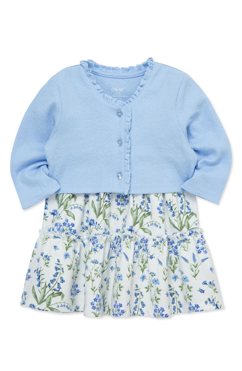 Little Me Floral Print Knit Dress & Cardigan Set, Alternate, color, 