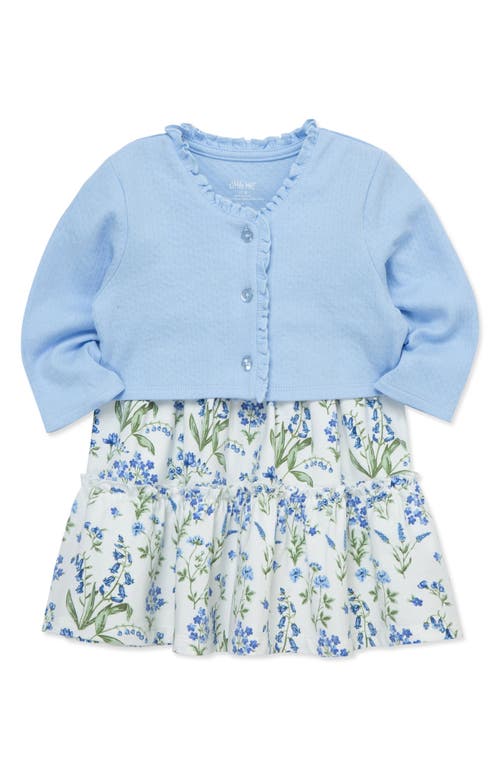LITTLE ME LITTLE ME FLORAL PRINT KNIT DRESS & CARDIGAN SET