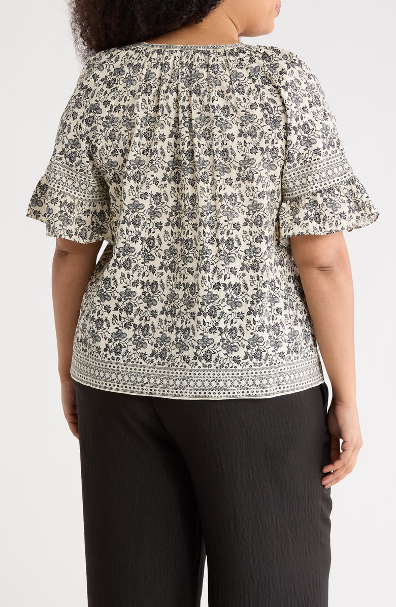 MAX STUDIO Elbow Flutter Sleeve Top, Alternate, color, Ivory/ Black Vintage Stencil