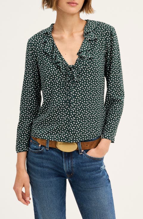 Ruffle V-Neck Long Sleeve Top