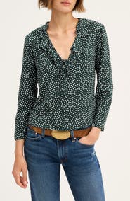 Madewell Ruffle V-Neck Long Sleeve Top