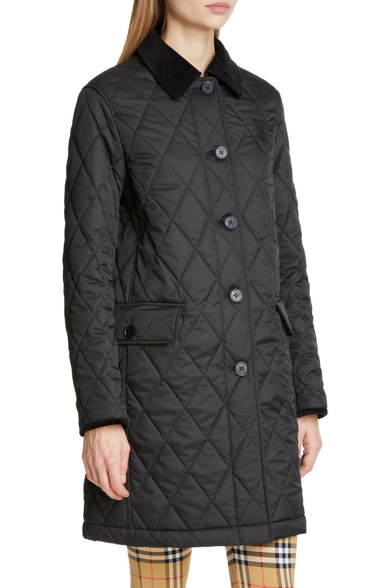 Burberry Dereham Monogram Logo Quilted Coat, Alternate, color, 
