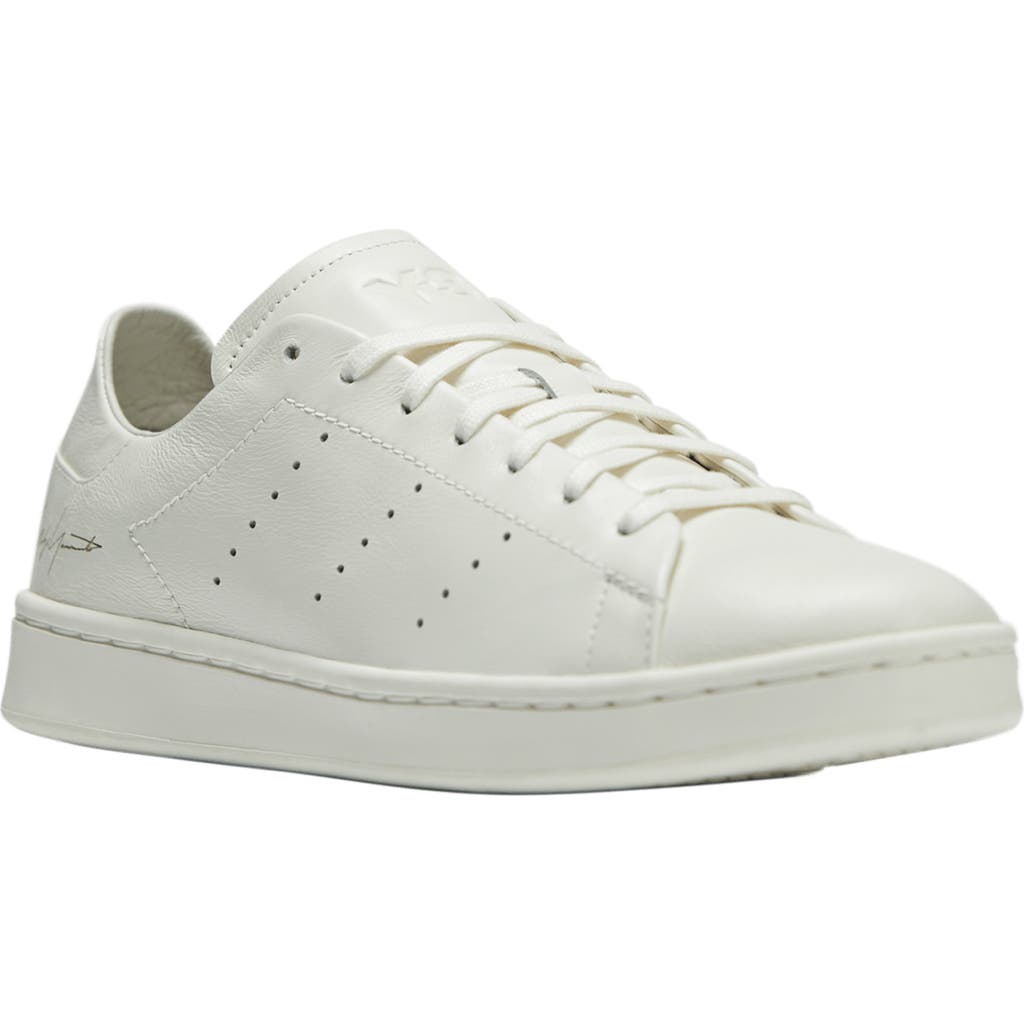 Y-3 White Leather Sneakers With Rounded Toe And Lace-up Closure