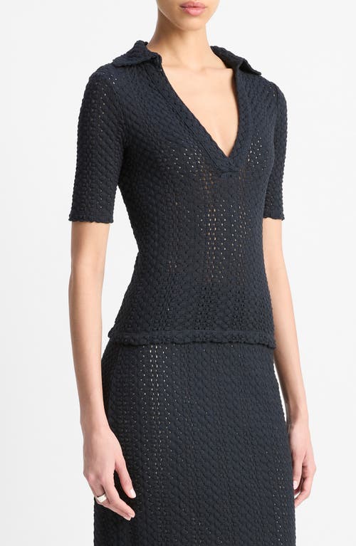 Vince Open-knit Cotton Polo Shirt In Blue