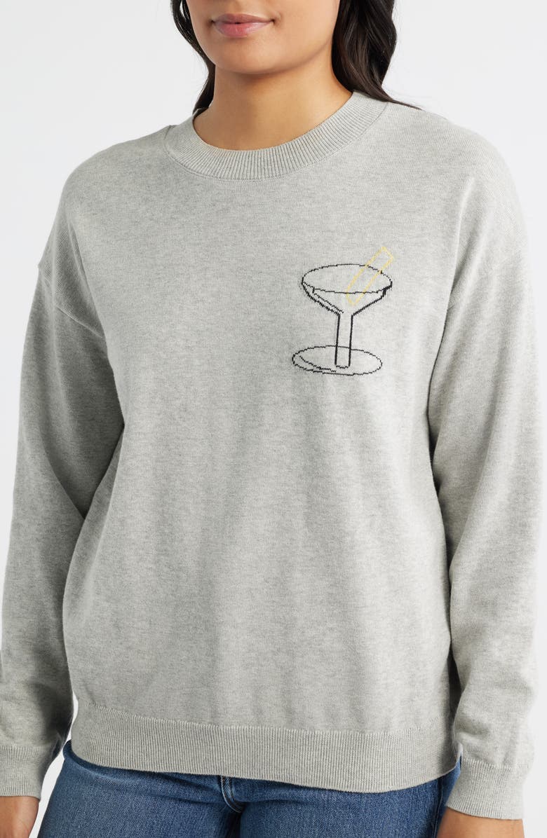 Bobeau Martini Crewneck Cotton Sweater, Alternate, color, Heather Grey/ Black