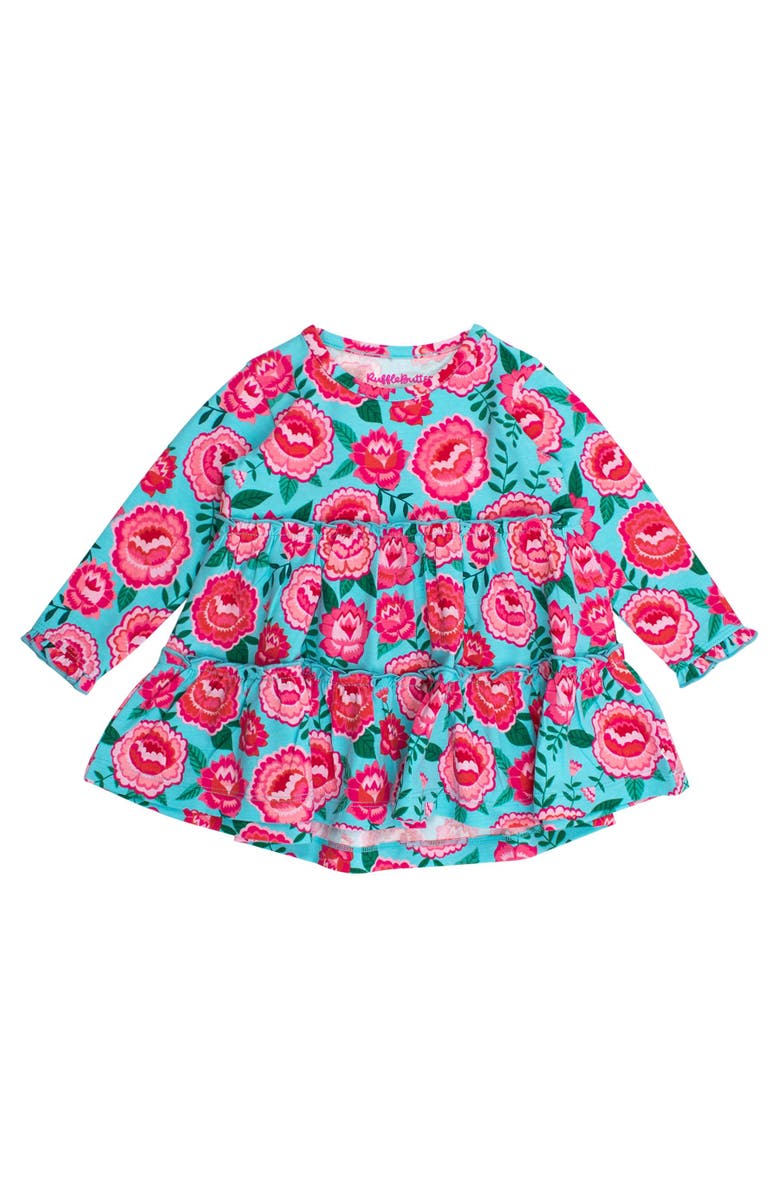 RuffleButts Knit Ruffle Tiered Tunic, Main, color, Bright Blossoms