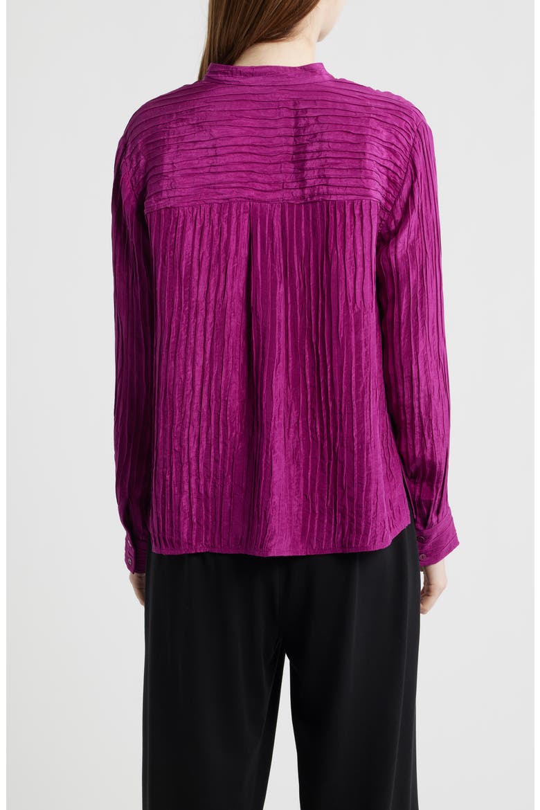 Mandarin Collar Silk Button-Up Shirt, Alternate, color, BERRY BLOOM