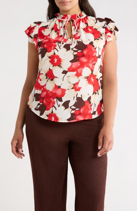 Ruffle Tie Neck Top (Plus)