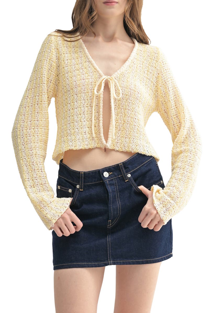 All in Favor Textured Tie Front Crop Cardigan, Main, color, Yellow
