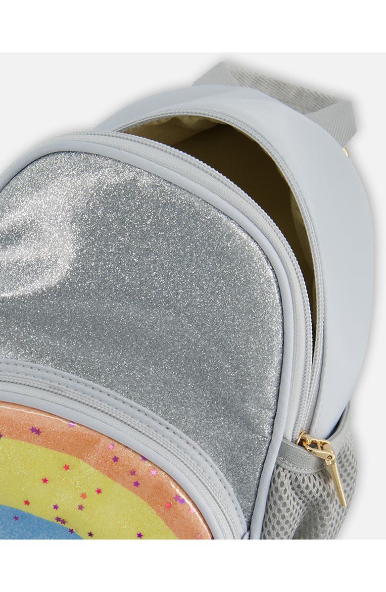 Deux par Deux Girl's Back Pack With Rainbow Pocket Silver, Alternate, color,