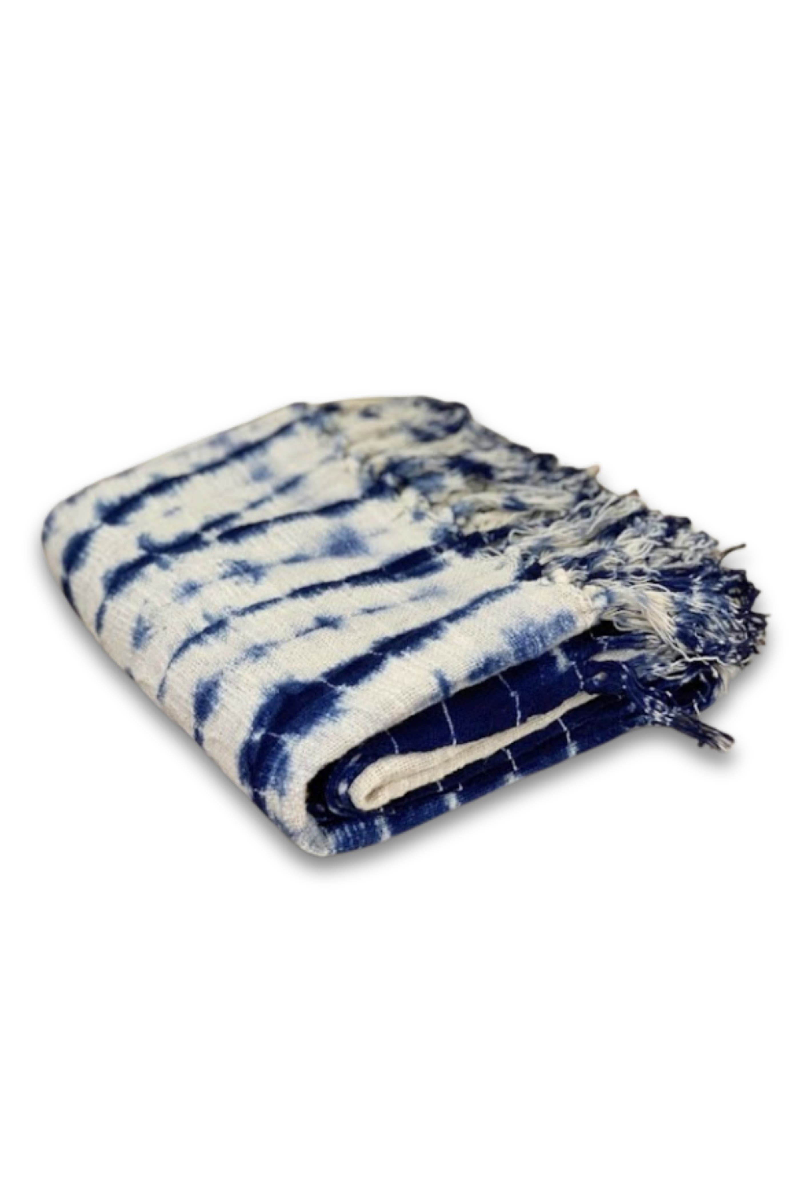 Pillowpia Indigo Shibori Throw in Vines 