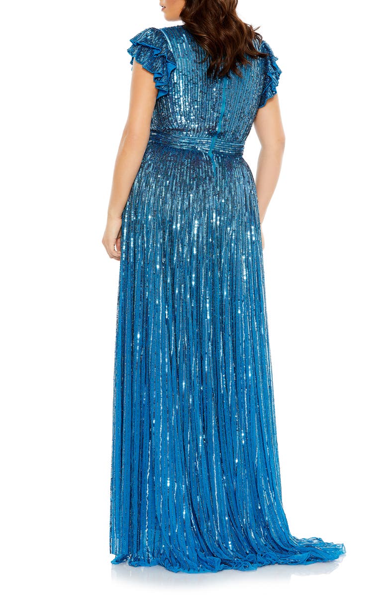Mac Duggal Sequin Ruffle Sleeve Faux Wrap Gown, Alternate, color,