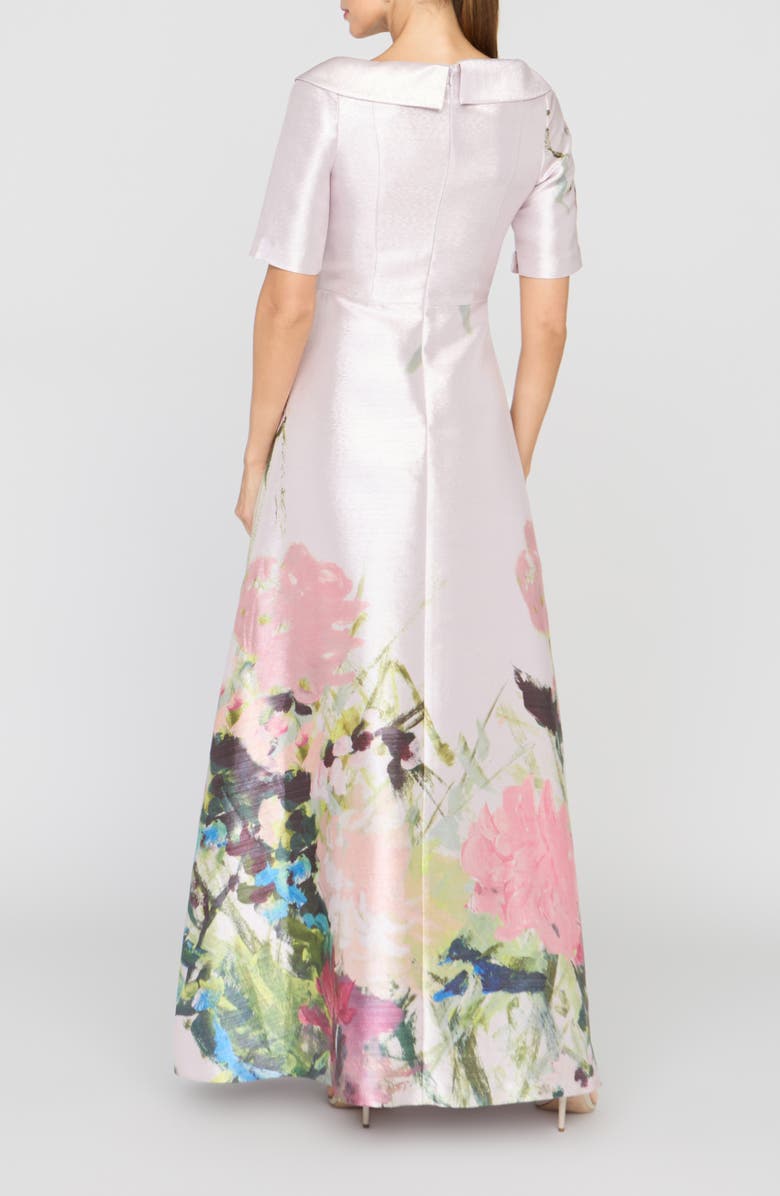 Kay Unger Coco Metallic Floral Print Mikado Gown, Alternate, color, Lilac Mist Multi