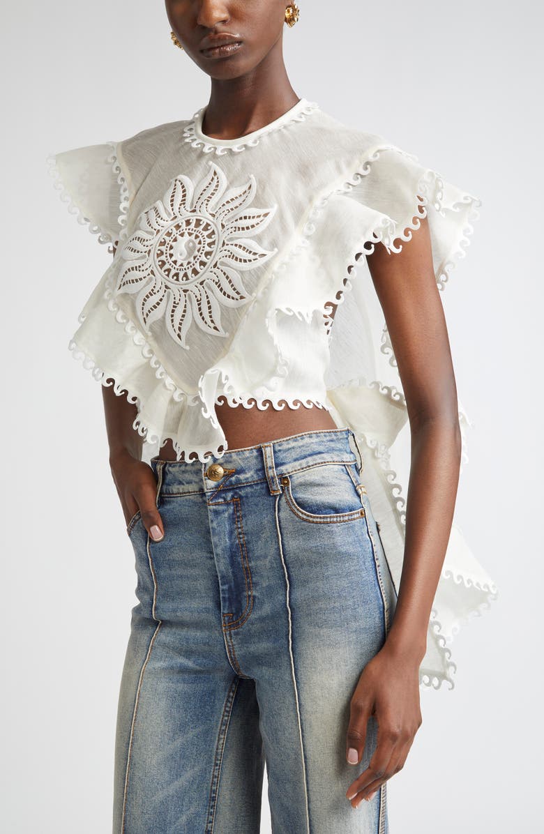 Balance Waterfall Belted High-Low Linen & Silk Top
