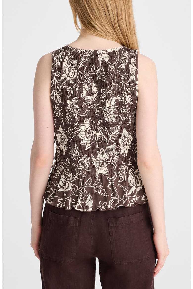 Side Tie Smocked Tank, Alternate, color, DARK BROWN